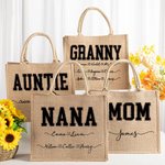 Personalized Leopard Print Love Heart 1-12 Names Reusable Large Jute Tote Bag with Nickname Mother's Day Birthday Gift for Women