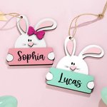 Personalized Cute Bow Bunny Wooden Easter Basket Tag with Name Holiday Decor Easter Birthday Party Favor Gift for Kids