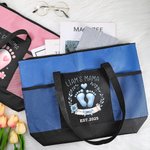 Personalized Cute Pink Blue Baby Footprint Tote Bag with Name and Year Baby Shower Birthday Gift for Baby New Mom