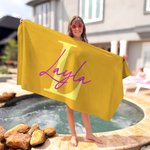 Personalized Multicolor Initial Quick Dry Oversized Beach Towel with Name Summer Travel Essential Birthday Gift for Family Kids