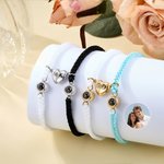 Personalised Photo Projection Matching Magnetic Braided Bracelet with Engraved Initial Birthday Valentine's Day Anniversary Gift for Couples Friends