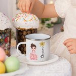 Personalized Cartoon Mini Boss Character Birth Flower 12 oz Enamel Mug with Name Back to School Birthday Gift for Boys Girls