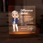 Personalizzato Difference Maker Personaggio dei cartoni animati Luce notturna a LED con nome e base in legno Regalo di compleanno per la festa degli insegnanti