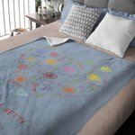 Personalized Word Cloud Birth Flower Heart Soft Family Blanket with 1-15 Names Mother's Day Birthday Housewarming Gift for Grandma Mom
