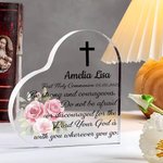Personalized Cross Heart-shaped Acrylic Plaque with Name and Text Communion Party Home Decor Christening Baptism Gift for Family Friend