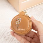 Personalized Portable Birth Flower PU Leather Ring Holder Jewelry Box with Name Birthday Mother's Day Gift for Her