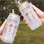 Personalisierte Omas Garten 1-12 Geburt Blumen Täglicher Gebrauch 20 oz Name Milchglasbecher mit Deckel und Strohhalm Tägliches Muttertagsgeschenk für Oma Mom