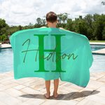 Personalized Multicolor Initial Quick Dry Oversized Beach Towel with Name Summer Travel Essential Birthday Gift for Family Kids