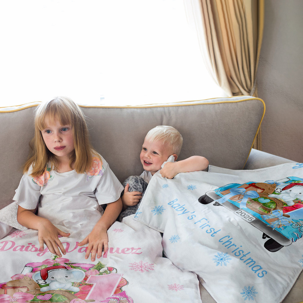 Couverture de Noël Personnalisée avec Nom Animal Mignon sur Camion Couverture de Canapé Décor Maison pour Fêtes Cadeau pour Bébé