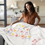 Personalized Word Cloud Birth Flower Heart Soft Family Blanket with 1-15 Names Mother's Day Birthday Housewarming Gift for Grandma Mom