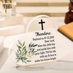 Personalized Cross Heart-shaped Acrylic Plaque with Name and Text Communion Party Home Decor Christening Baptism Gift for Family Friend