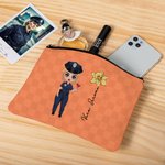 Personlig Poliskvinna Tecknad karaktär Födelseblomma Sminkväska med namn Gradering Födelsedagspresent för kvinnlig polis