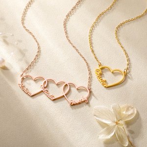 Personalized 1-8 Names Heart Pendant Necklace Dainty Family Jewelry Birthday Anniversary Mother's Day Gift for Women