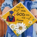 Personalized Glitter Birth Flower Back View Student I Did My Best Graduation Cap Topper Decoration with Name and Year Graduation Gift for Graduates