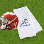 Gepersonaliseerde geborduurde voetbalhelm super absorberende 100% katoenen handdoek met naam en nummer verjaardag team cadeau voor voetballers liefhebbers