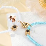 Personalised Photo Projection Matching Magnetic Braided Bracelet with Engraved Initial Birthday Valentine's Day Anniversary Gift for Couples Friends