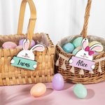 Personalized Cute Bow Bunny Wooden Easter Basket Tag with Name Holiday Decor Easter Birthday Party Favor Gift for Kids