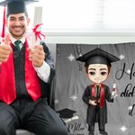Personalisierte Multicolor Grad Hut Scroll Cartoon Graduation Charakter weiche Decke mit Namen Klasse von 2025 Geburtstag Graduierung Geschenk für Absolventen