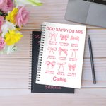 Personalized God Say You Are Beautiful Victorious Bow-knot A5 Spiral Notebook with Name Birthday Baptism Gift for Christian