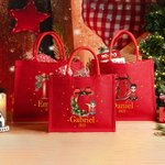 Personalisierte Cartoon-Figur Rote Jute Tasche mit Stechpalme-Schleife-Initiale und Namen Wiederverwendbare Tote Bag Weihnachten Geschenk für Familie