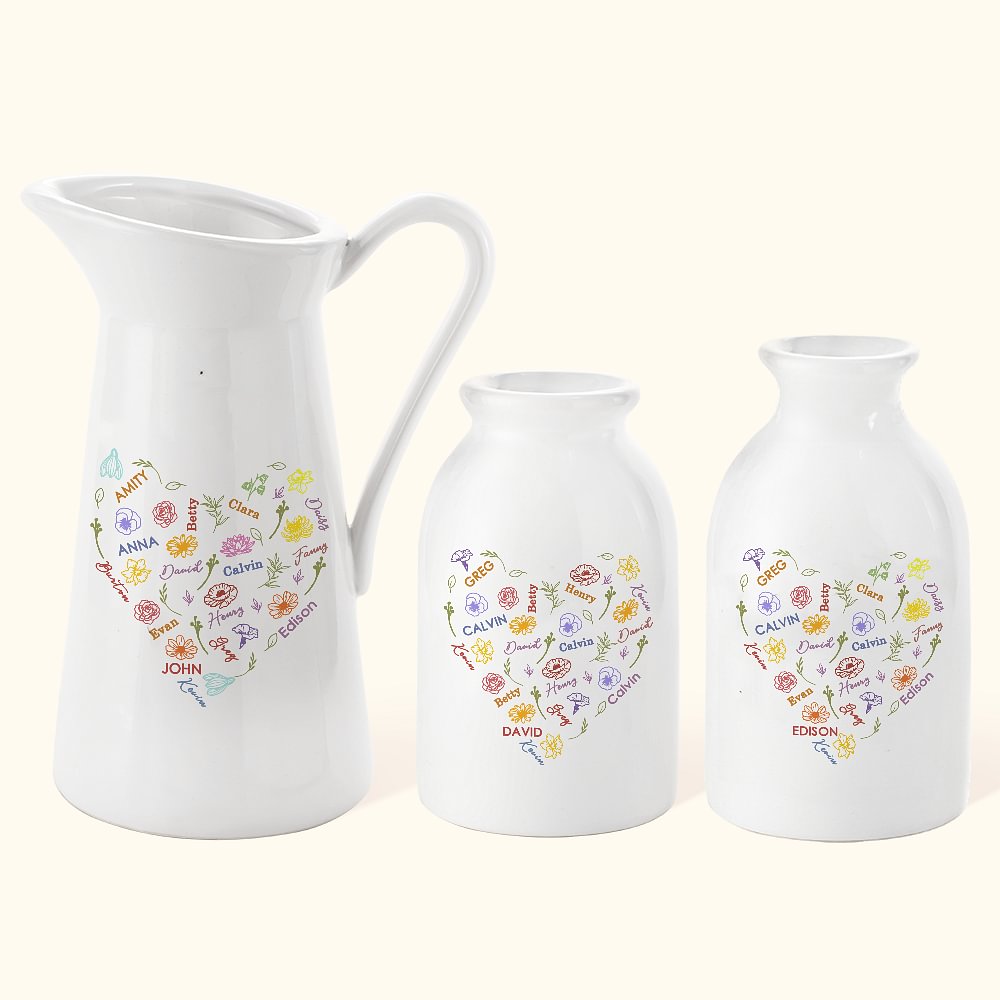 Vase à fleurs en céramique avec 1-15 noms Anniversaire Fête des Mères Cadeau pour Maman Grand-mère Famille