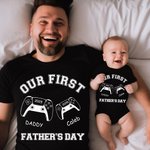 Gepersonaliseerde Game Console Set Bijpassend Papa en Baby Overhemd Onze Eerste Vaderdag Dagelijkse Vrijetijdskleding Cadeau voor Vader Nieuwe Vader