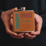 Personalized Blessing Message Portable 6 oz Leather Cover Hip Flask with Name and Age Birthday Wedding Gift for Men Liquor Lovers