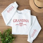 Personalized Multicolor Bow Grandma Soft Sweatshirt Hoodie with 1-12 Grandkids' Names Mother's Day Birthday Gift for Grandma Mom