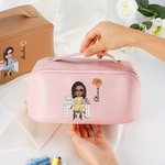 Henkilökohtainen syntymä kukka sarjakuva ompelu tyttö PU nahka meikki laukku nimi kannettava matka tarvikkeet syntymäpäivä lahja naisille tytöille