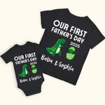 Personalized Green Dinosaur Father and Baby Cute Set Matching Set Shirt Father New Dad Gift Our First Father's Day