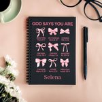 Personalized God Say You Are Beautiful Victorious Bow-knot A5 Spiral Notebook with Name Birthday Baptism Gift for Christian