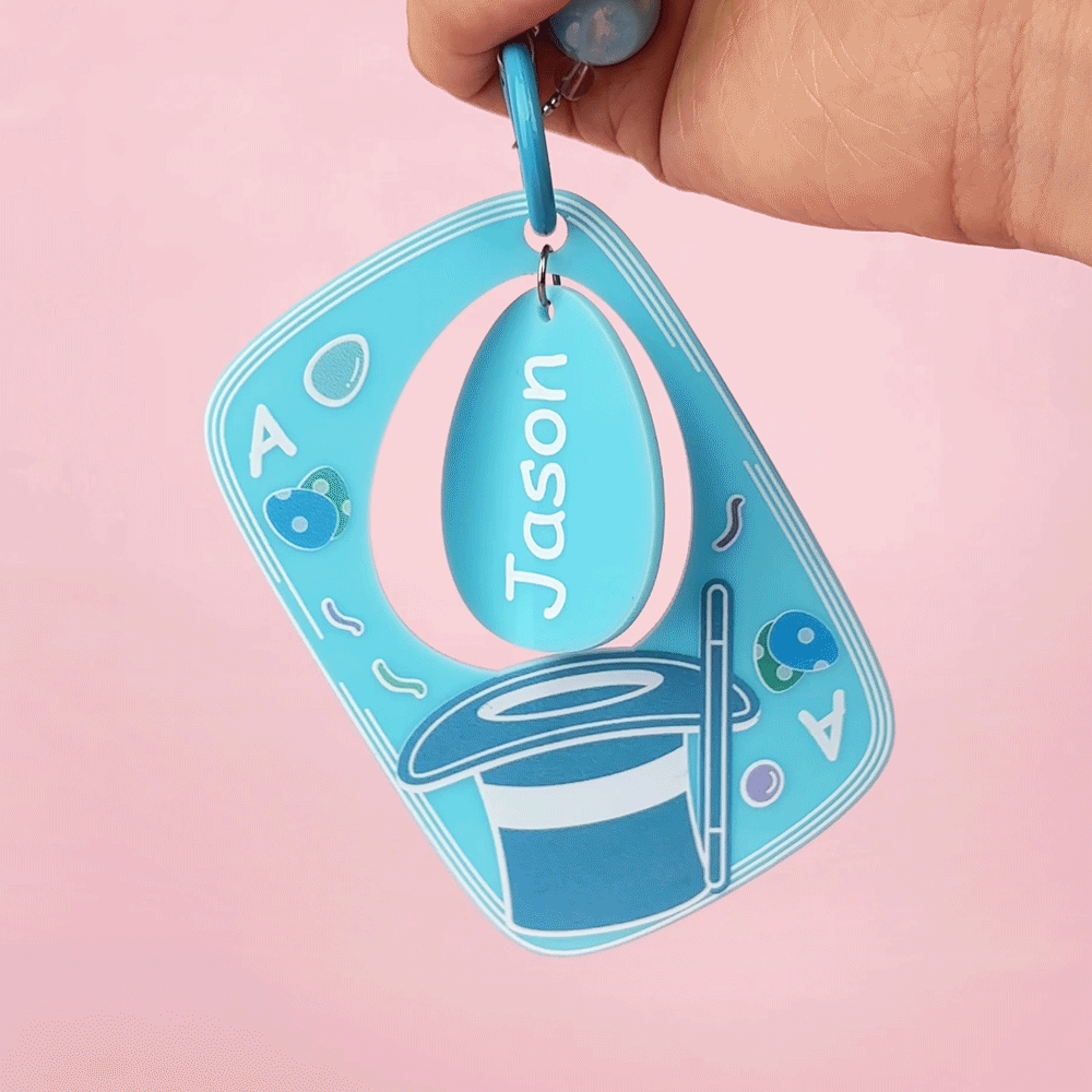 Personalized Cute Magic Hat Poker Card Beaded Chain Tag with Name Holiday Favor Accessories Birthday Easter Party Gift for Kids