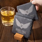 Personalized Set of 4 Engraved Logo Photo Slate Coaster with Bamboo Coaster Holder Office Decor Promotion Gift for Corporate Business Partner