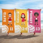 Toalla de playa personalizada de baloncesto y voleibol con nombre y número regalo esencial para los amantes de los deportes de pelota