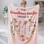 Personalized Multicolor Heart Birth Flower Garden Soft Family Throw Blanket with 1-12 Names Home Decor Birthday Mother's Day Gift for Mom Grandma