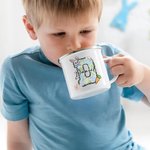 Personalizado lindo conejito floral inicial 11 oz borde de color taza de esmalte con nombre Pascua reunión familiar fiesta regalo para los niños