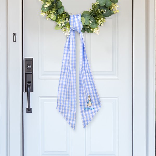 Personalisierte Bestickte Süße Kaninchen Kreuz Baumwolle Gingham Osternkorb Kranz Schärpe mit Namen Haustür Deko Ostern Taufe Geschenk für Kinder