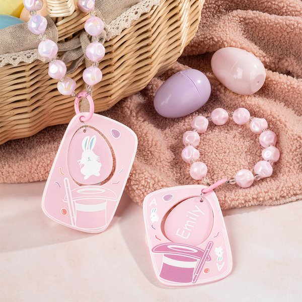 Personalized Cute Magic Hat Poker Card Beaded Chain Tag with Name Holiday Favor Accessories Birthday Easter Party Gift for Kids