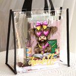 Personlig Coquette Bow Highland Cow Vattentät Clear Tote Bag med namn Barnens dag Tillbaka till skolan Födelsedagspresent för lärare Student