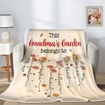 Personalized Multicolor Heart Birth Flower Garden Soft Family Throw Blanket with 1-12 Names Home Decor Birthday Mother's Day Gift for Mom Grandma