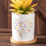 Henkilökohtainen värikäs Sydän Syntymä Kukka Nimi Pilvi Keraaminen Planter Potti salaojitus ja bambu pohja Syntymäpäivä Äitienpäivä lahja äidille isoäitiille