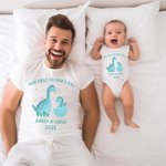 Personlig liten dinosaurie far och dotter son set pappa och baby matchande set skjorta vår första fars dag present till ny pappa