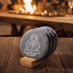 Personalized Set of 4 Engraved Logo Photo Slate Coaster with Bamboo Coaster Holder Office Decor Promotion Gift for Corporate Business Partner