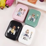 Personalized Birth Flower Cartoon Girl Leather Jewelry Box with LED Three-Color Makeup Mirror Travel Essential Birthday Gift for Women Sewing Lovers