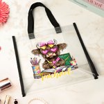 Personlig Coquette Bow Highland Cow Vattentät Clear Tote Bag med namn Barnens dag Tillbaka till skolan Födelsedagspresent för lärare Student