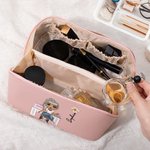 Henkilökohtainen syntymä kukka sarjakuva ompelu tyttö PU nahka meikki laukku nimi kannettava matka tarvikkeet syntymäpäivä lahja naisille tytöille