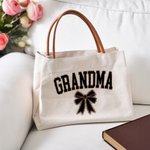 Gepersonaliseerde luipaardstrik Canvas boodschappentas met titel en leren handvat Moederdag Verjaardag Waardering Cadeau voor mama Oma Vrouwen