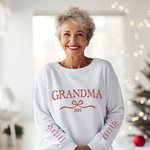 Personalized Multicolor Bow Grandma Soft Sweatshirt Hoodie with 1-12 Grandkids' Names Mother's Day Birthday Gift for Grandma Mom