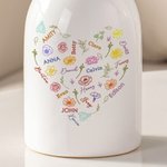 Personalized Colorful Heart Birth Flower Word Cloud Ceramic Flower Vase with 1-15 Names Birthday Mother's Day Gift for Mom Grandma Family
