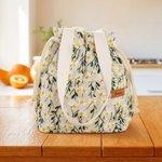 Personalized Embroidered Daisy Drawstring Lunch Bag with Engraved Name and Pockets Birthday Back to School Picnic Gift for Women Kids